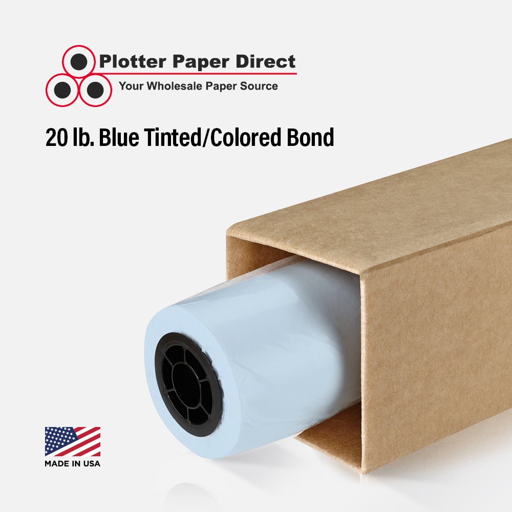 22'' x 300' Rolls - 20 lb Blue Tinted/Colored Bond Plotter Paper on 2'' Core
